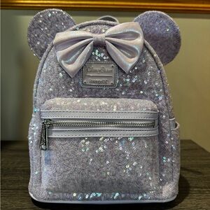 Disney Parks Loungefly Opalescent Lavender Purple Sequin Minnie Backpack